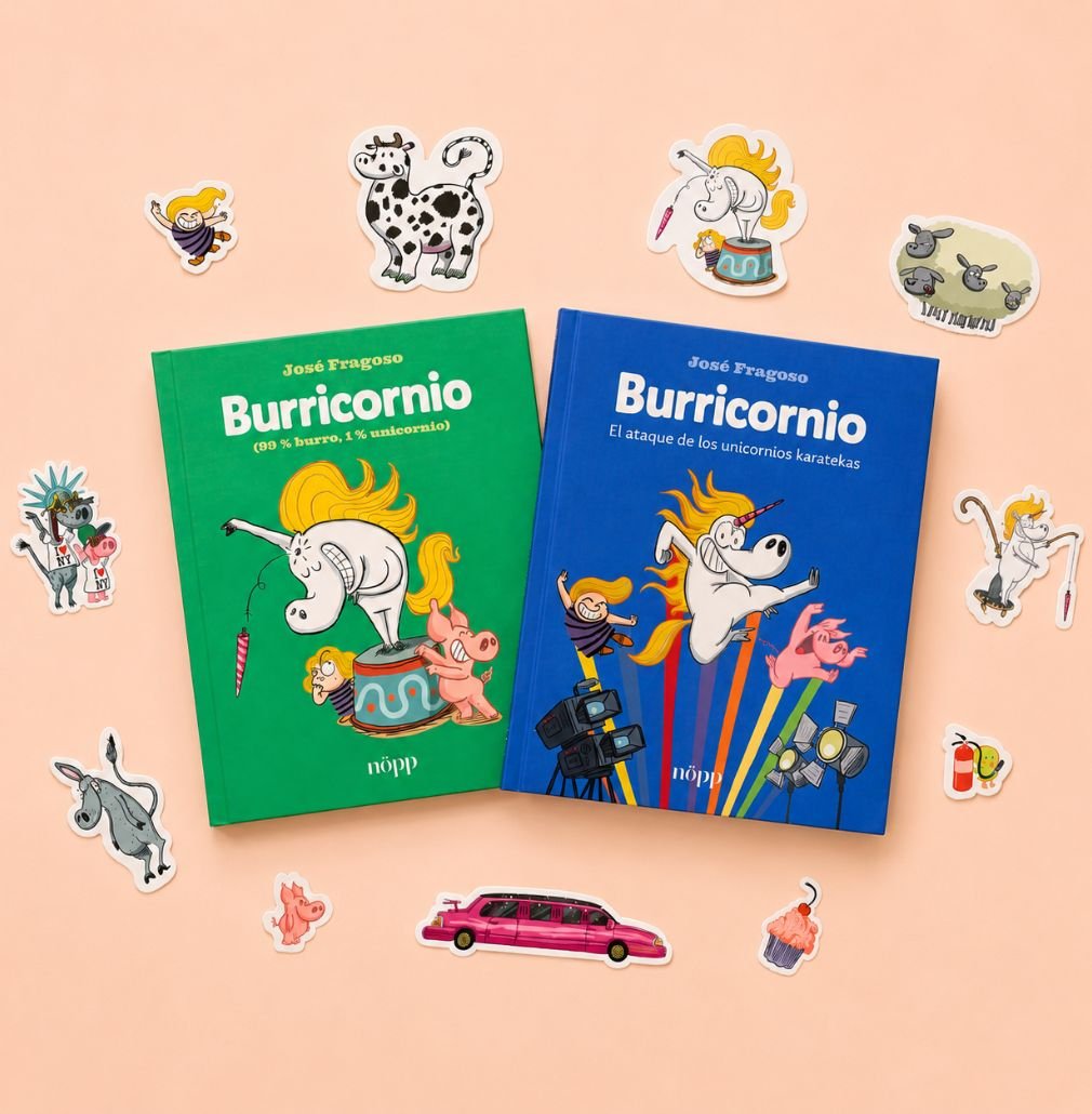 Descubre el Pack Burricornio: incluye los dos cómics de José Fragoso y un set de pegatinas exclusivo. Un regalo ideal a partir de 6 años.