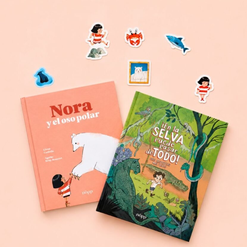 Descubre el Pack Pequeños Exploradores de Nöpp: incluye Nora y el oso polar, ¡En la selva puede pasar de todo! y un set de pegatinas exclusivo.